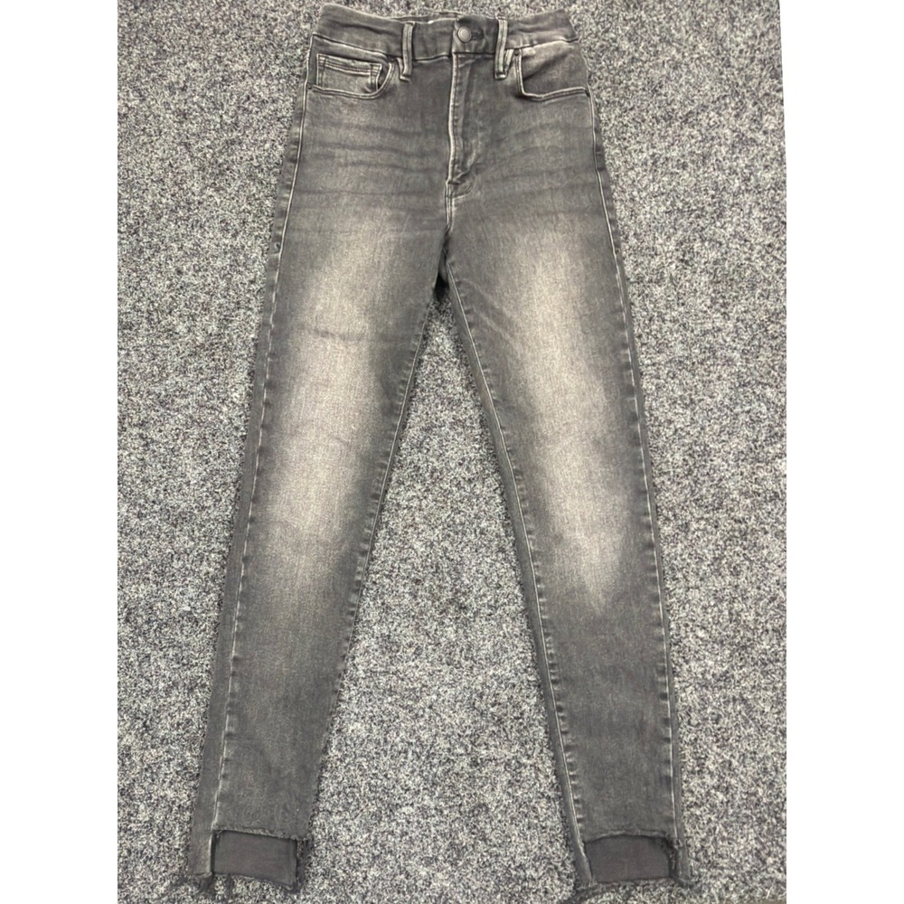 Good American Jeans Womens 6/12 Black Good Waist Skinny Raw Hem GW213T Denim